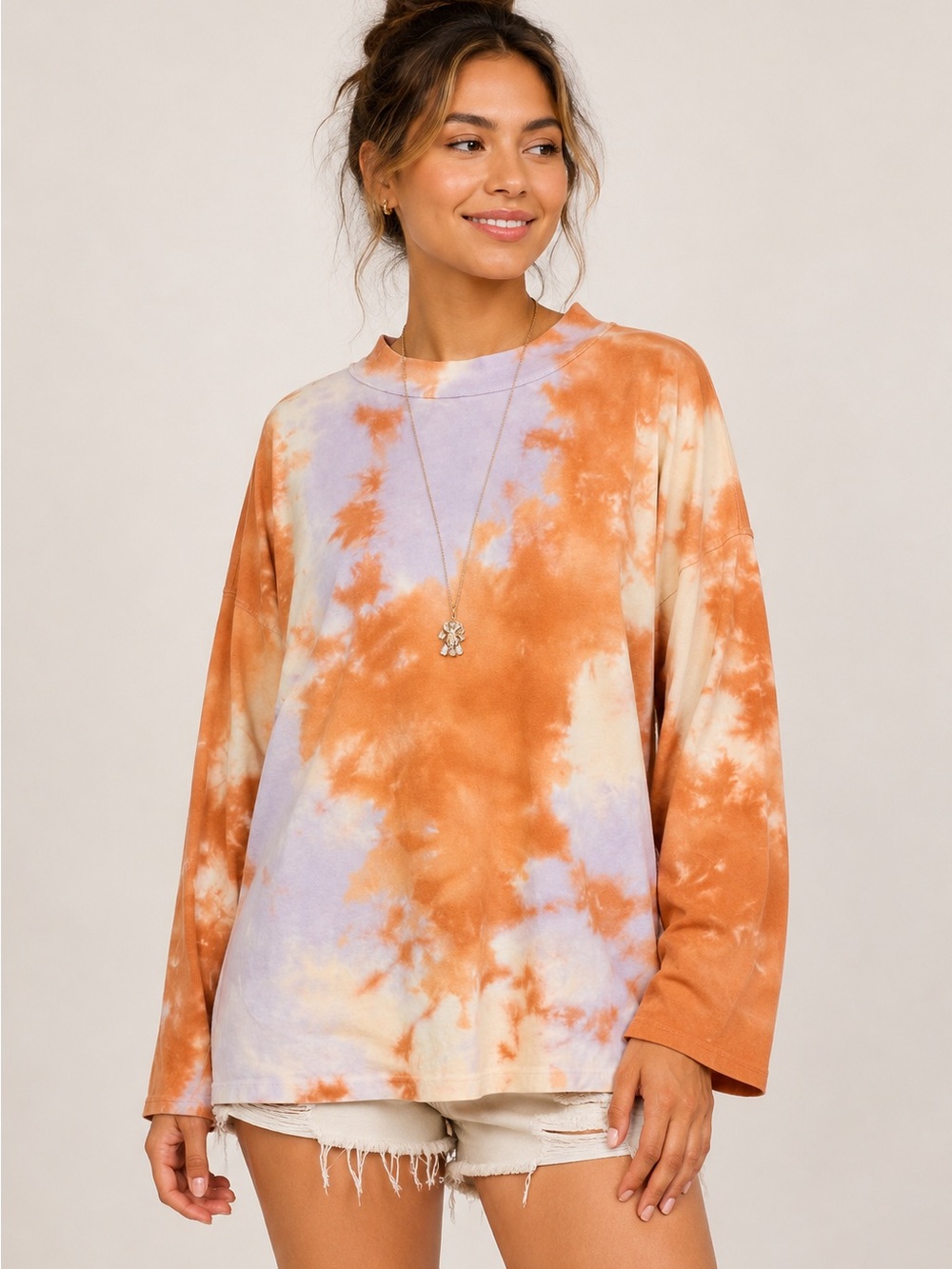 Free People Tie-Dye Long Sleeve Casual Top - Orange & Violet ☀️ 🌊